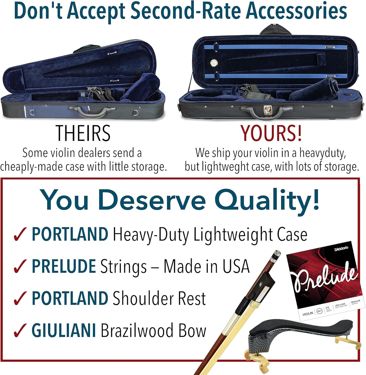 Bunnel G1 Violin Outfit 3/4 Size - Carrying Case and Accessories Included - Solid Maple Wood and Ebony Fittings By Kennedy Violins