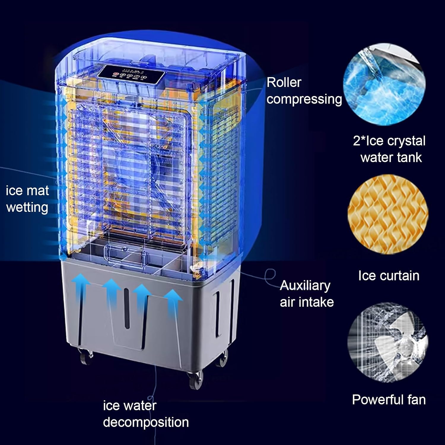 Evaporative Air Cooler, 3-in-1 Portable Air Conditioners, 12H Timer, 3 Speeds, 2.6 Gal Tank & 4 Ice Packs, 120°oscillation, Quiet Portable Ac for Room Bedroom Office