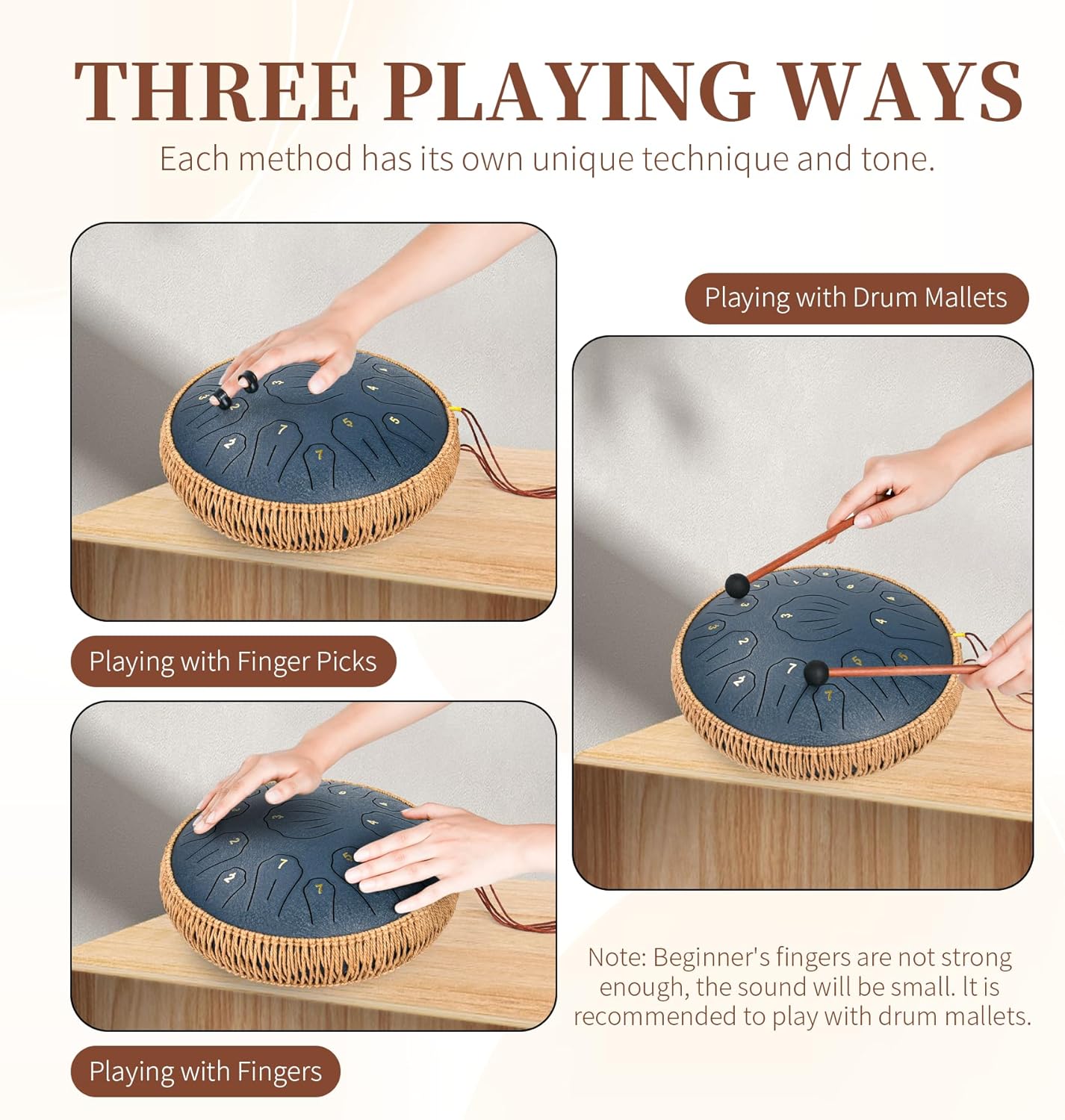 Steel Tongue Drum - 13 Inch 15 Note Tongue Drum, Handpan Musical Instrument for Adults Kids, Steel Drum with Music Book, Steel Drums Instruments with Mallet and Carry Bag, C Major (Navy Blue)