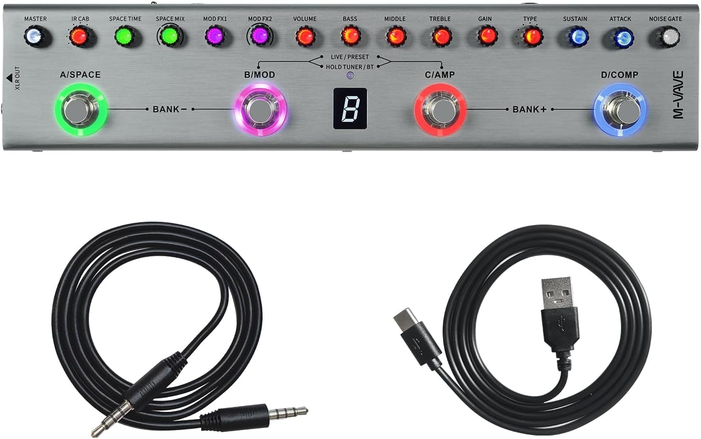 Guitar Pedal Multi Effects Bass with 36 Editable Presets, Chorus, Amp, Delay, Reverb, MOD, IR CAB, Music Recording, Tuner, Built-in Battery, BT Connection Digital Electric Bass Effector Bluetooth