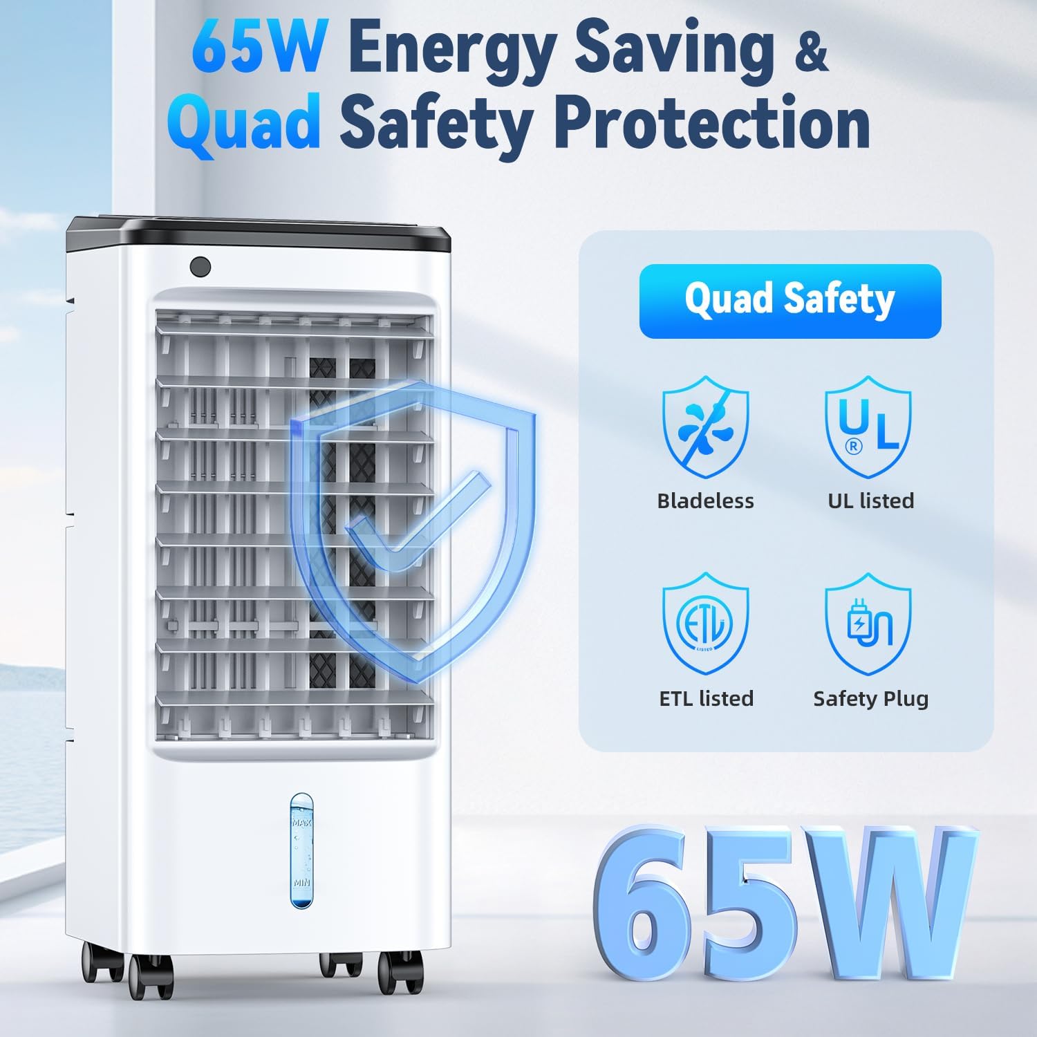 FANCOLE Windowless Portable Air Conditioners with 6 Ice Packs, 12H Smart Timer for Auto-off, 26Ft Remote, Top Fill Dual Tank, 3Speeds Evaporative Air Cooler, 65°Auto Swing Swamp Cooler Air Conditioner