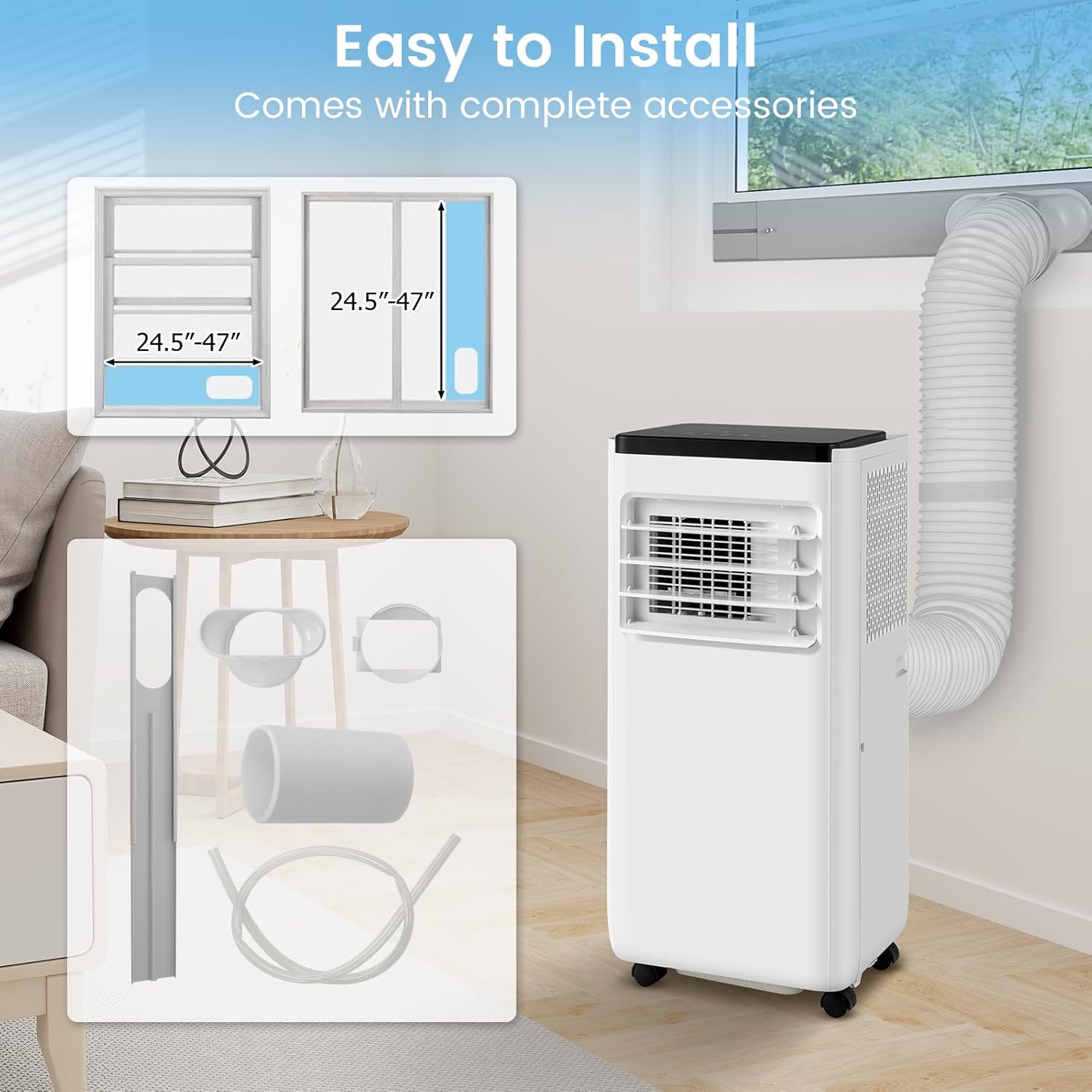 HOMGX 10000BTU Portable Air Conditioner, 4-in-1 AC Unit w/Auto Mode & Child Lock, LED Display & Timer for Home Office, Mobile Floor AC with Remote & Touch Control for Rooms Up to 350 Sq.Ft (10000BTU)