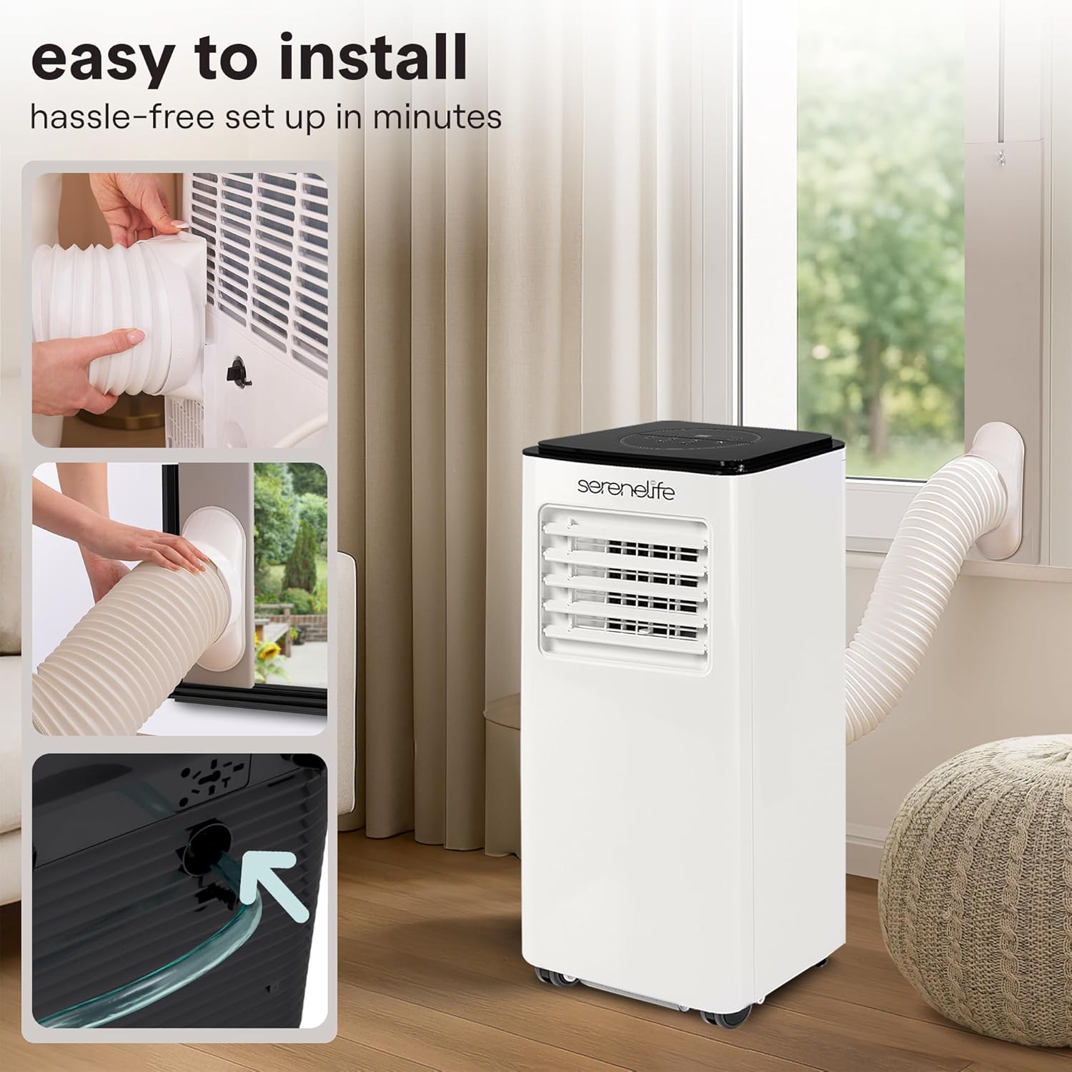 SereneLife 8000 BTU Portable Air Conditioner, Compact 3-in-1 Portable AC for Room Up to 350 Sq Ft with Dehumidifier & Fan Function, Remote Control, Window Mount Kit, Single Duct, 13