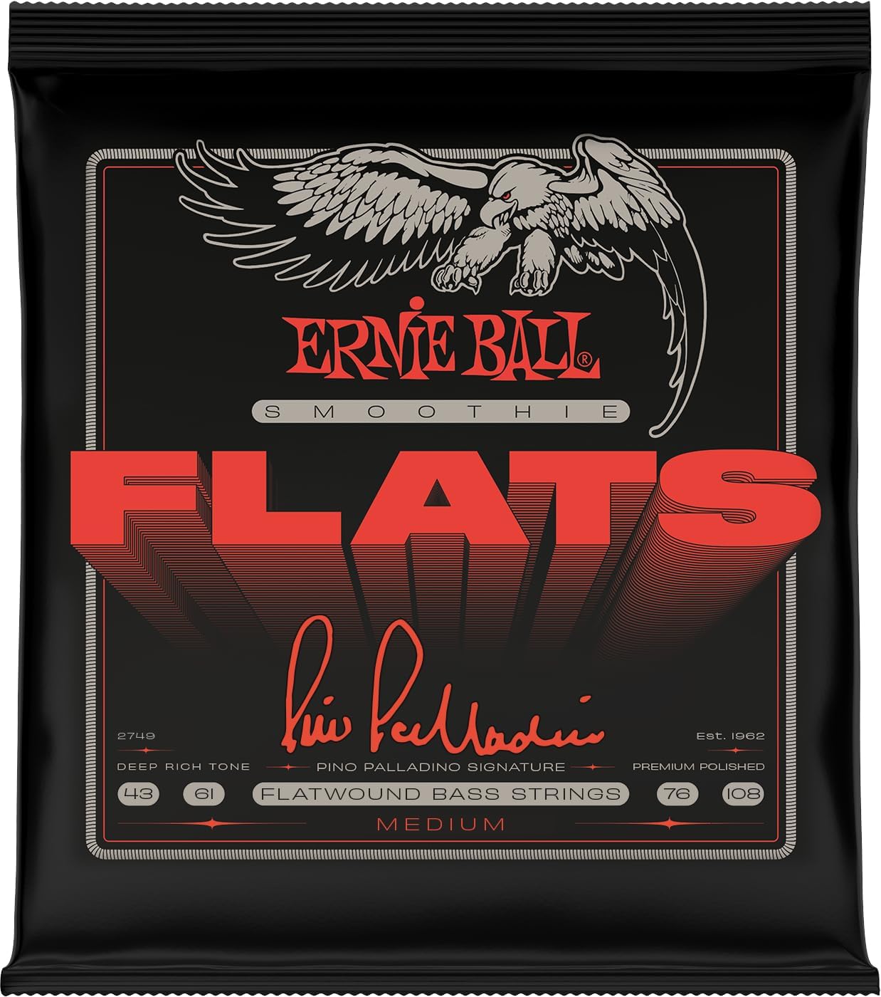 Ernie Ball Medium Pino Palladino Smoothie Flats Electric Bass Strings 43-108 Gauge