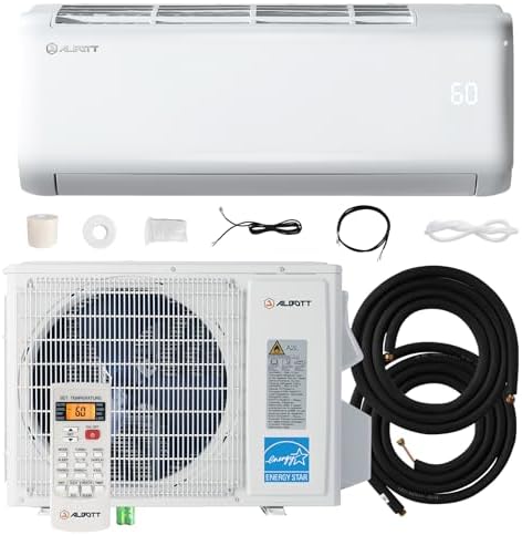 Albott Mini Split Air Conditioner Heat Pump, 18000 BTU 21 SEER2 208V-230V, Energy Star, Remote Control for Rooms up to 1250 Sq.Ft, Wall Ac Unit with 14.8ft Installation Kit, White