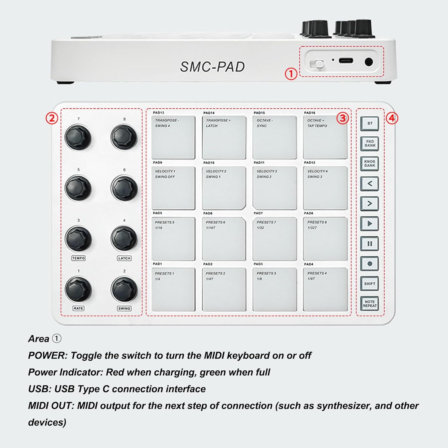 MIDI Controller, USB MIDI Pad Controller MIDI Beat Maker Machine with 16 RGB Drum Pads and 8 Rotating Knobs