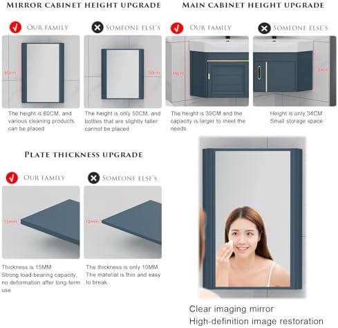 Corner Bathroom Vanity Sink Set with Wall-Mount Mirror Cabinet, Ceramic Sink for Restaurant, Bar, Cafe – Space-Saving Design, Stylish & Functional