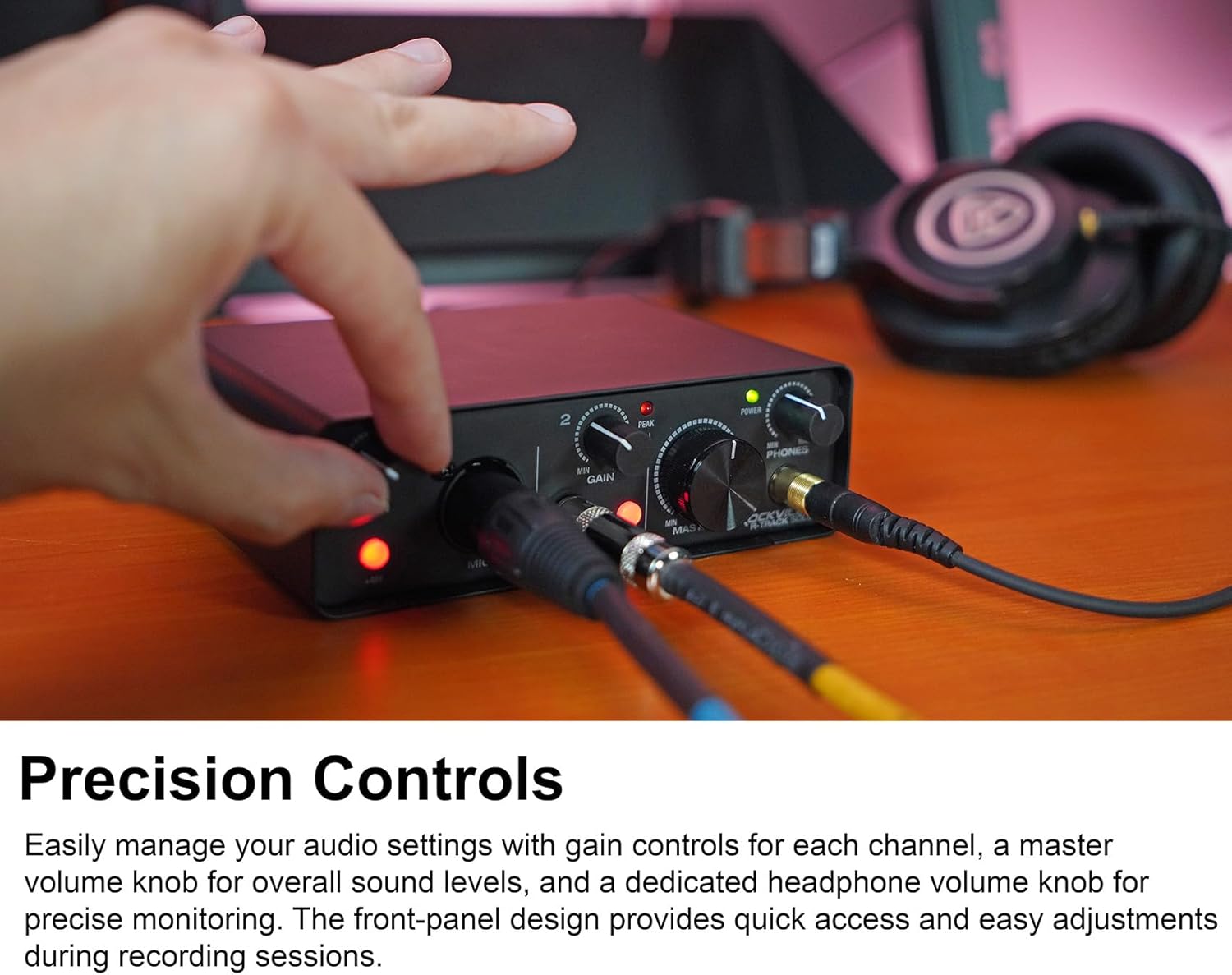 Rockville Bundle: Rockville R-TRACK SOLO Recording USB-C Audio Interface, RCM03 Pro Condenser Microphone, PRO-M50 Studio Headphones (3 Items)