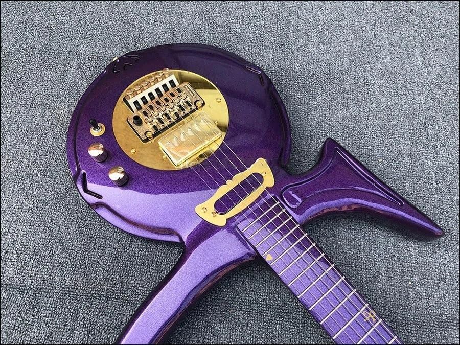 Prince Love Symbol Electric Guitar, Metallic Purple Finish, Floyd Rose Tremolo, Gold Pickguard, Rare Unique Shape, High-Performance 6-String