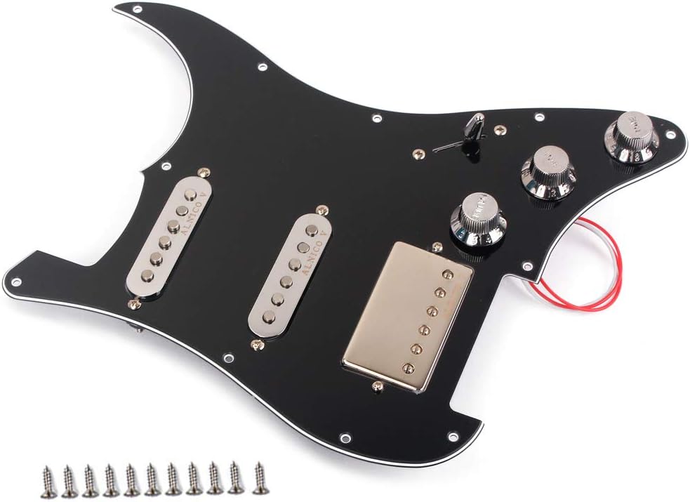 Prewired Loaded Pickguard,Electric Guitar Pickguard with SSH Pickup Set, 3-ply Humbucker for Stratocaster Pick Guard Loaded High Output Alnico V Single Coil Pick-ups Replacement Parts