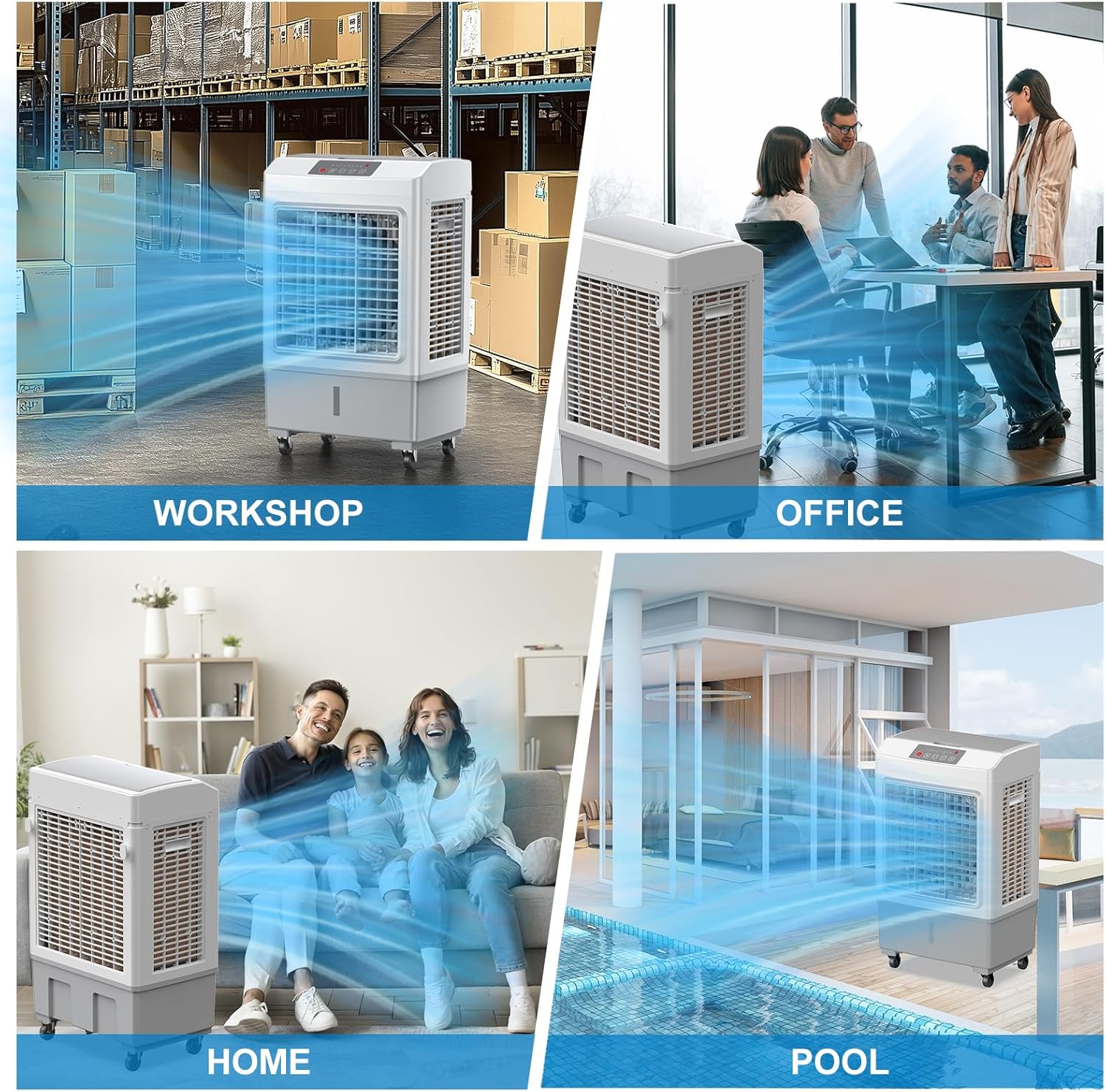 Windowless Swamp Cooler, 3 in 1 Evaporative Portable Air Conditioner with Remote, Large Cooling Fan Ac Unit,3 Speed, 7H Timer, 8 Gal Water Tank, 4 Ice Box for Garage, Patio, Bedroom Home Outdoor