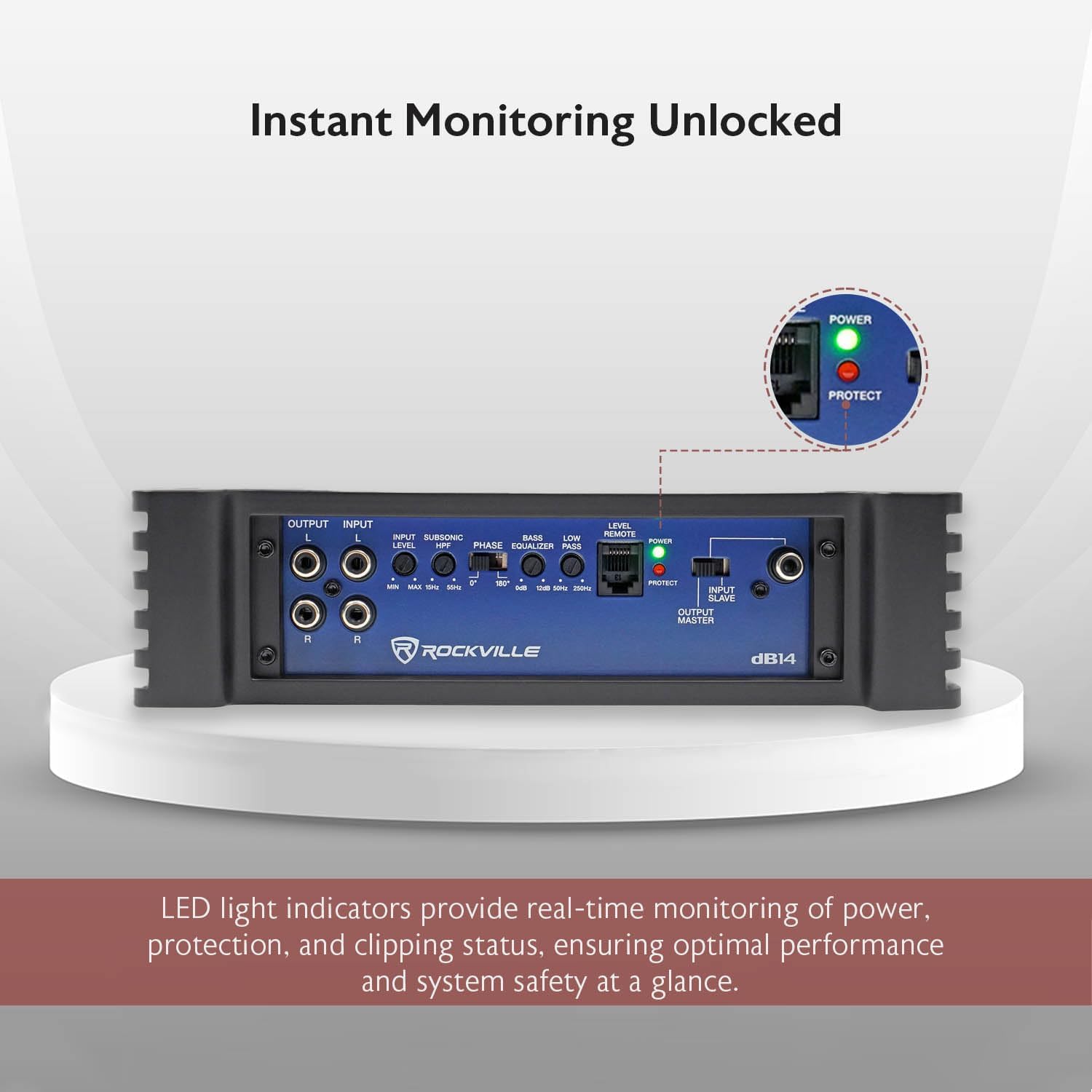 Rockville dB14 Mono Car Amplifier, 4000W, Class-D, Dyno-Certified, Subsonic Filter, EQ, Crossover, Bass Remote, Perfect for Subwoofers, and Car Audio