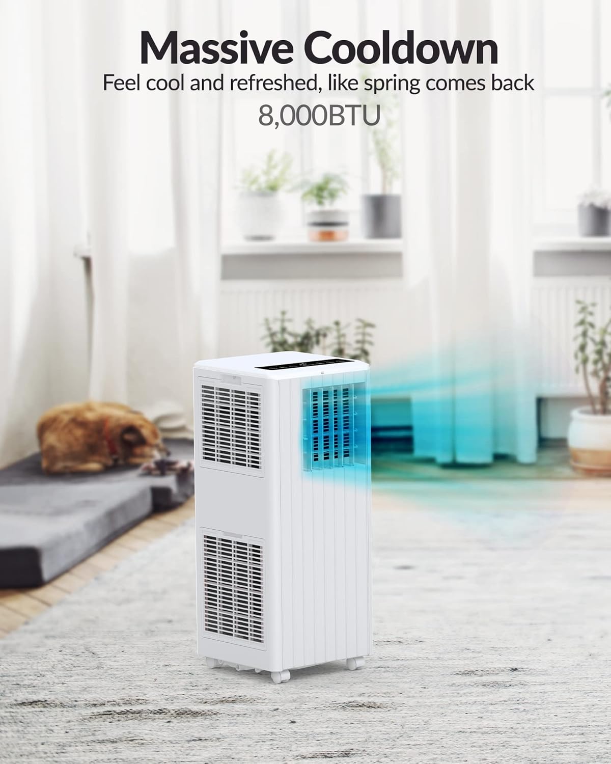 8,000 BTU Portable Air Conditioner, 3 in-1 Free Standing Cooling Portable AC Unit with Remote Control Cool/Dry/Fan Mode, Cools Up to 350 Sq.Ft with Sleep Mode, 2 Fan Speed for Home