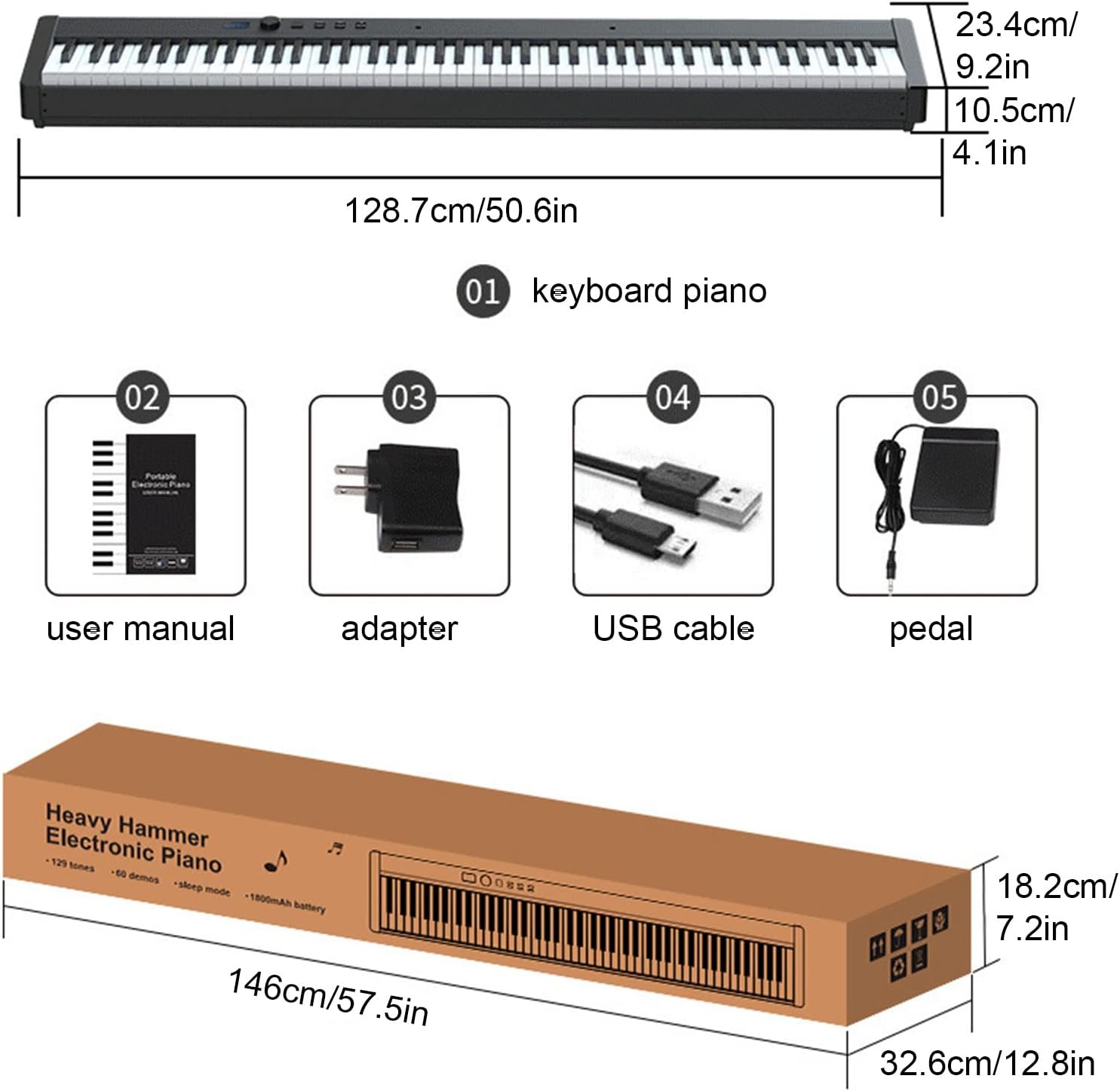 88-Key Weighted Digital Piano Hammer-Action Touch Sensitivity Full Size Keyboard Piano Music Instrument Piano With Stereo Speakers Bluetooth MIDI Connection For Professional and Beginners