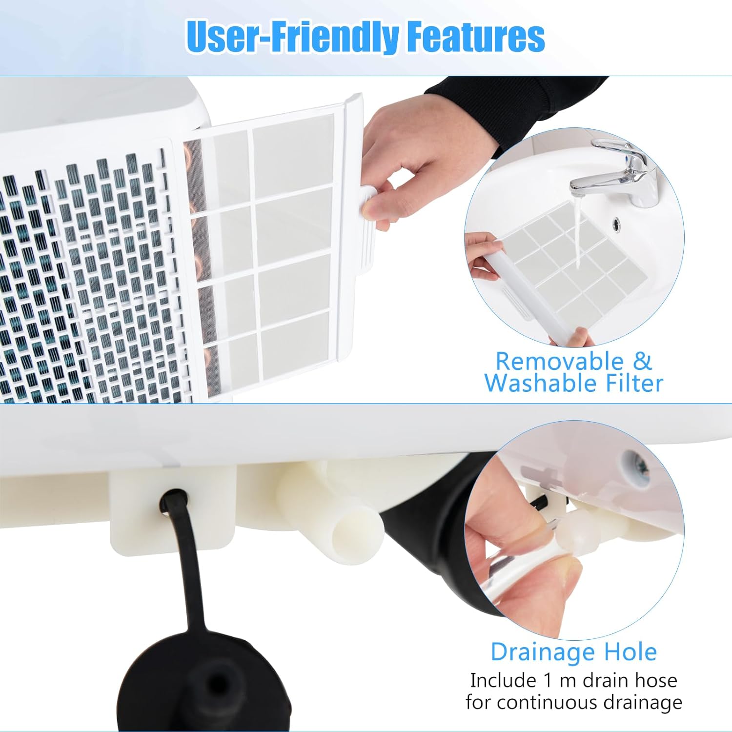 KOTEK Portable Air Conditioners, 10000 BTU Cools up to 350 Sq.Ft, Auto Swing 4-in-1 AC Unit for Bedroom with Dehumidifier, Fan & Window Kit, Room Air Conditioner Portable for Home Office (10000BTU)