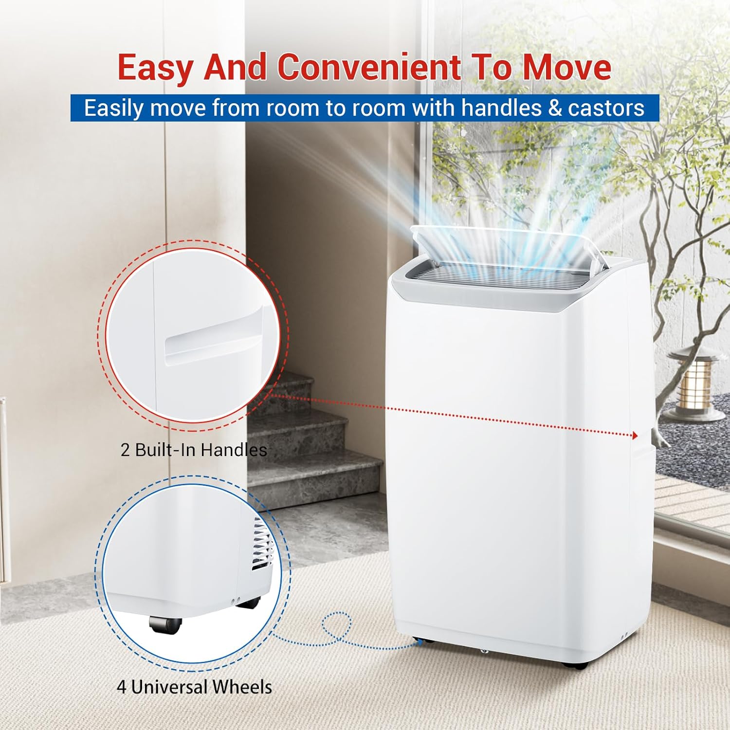 GlowSol 12,000 BTU Portable Air Conditioner with 3-in-1 Cooling, Dehumidifier, and Fan Functions, Covers up to 550 Sq.Ft, Quiet Operation, Remote Control and Digital Display Included，White