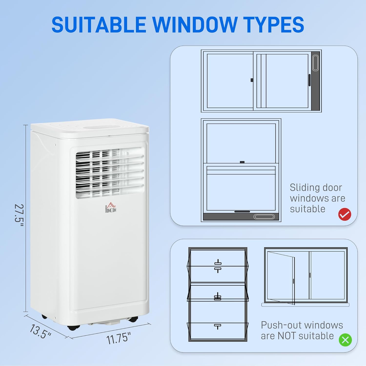 HOMCOM 8000 BTU Portable Air Conditioner, for Rooms Up to 344 Sq. Ft., 3-in-1 Portable AC Unit with Dehumidifier, Cooling Fan, Sleep, 24H Timer On/off, Remote, Window Installation Kits, Cream White