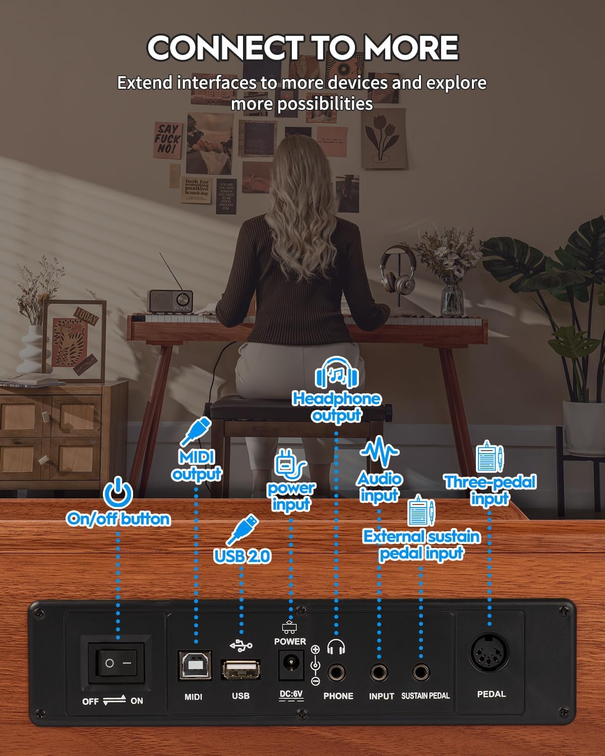 STRICH Digital Piano 88 Keys, Hammer-Action Weighted Keyboard, Full size Electric Piano Keyboard with Stand, 25Wx2 Speakers, Supports USB-MIDI/Wireless Connecting SDP-300S (Color Mahogany)
