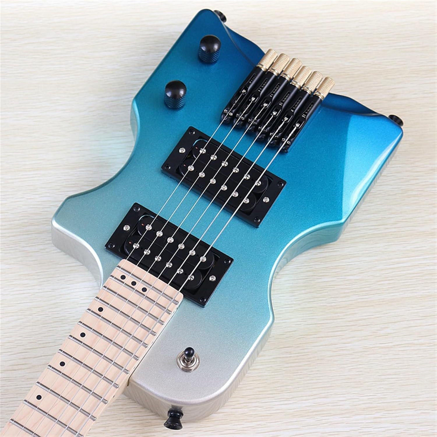 Mini Portable Guitar 6 String Travel Headless Electric Guitar 30 Inch High Gloss Finish Solid Basswood Body Professional Headless Guitar (Color : 02)