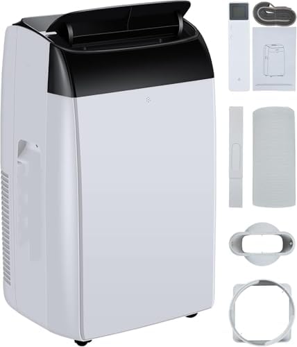 Portable Air Conditioner - 12,000 BTU, 3-In-1 Functionality (Cooling, Dehumidifier, Fan), Cools Up to 450 Sq.Ft, Remote Control, 24-Hr Timer, Smooth Caster Wheels, Perfect for Home，Black top cover
