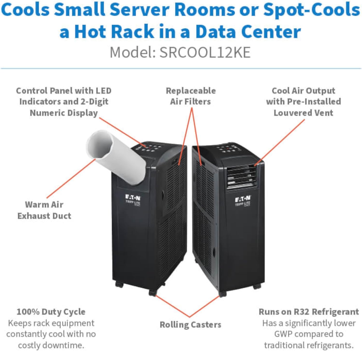 Tripp Lite Eaton Tripp Lite SRCOOL12KE Spot Cooler Air Conditioner for Server Racks and Network Closets, 13,000 BTU (3.8kW), 120V, High Efficiency, Portable Self-Contained AC Unit