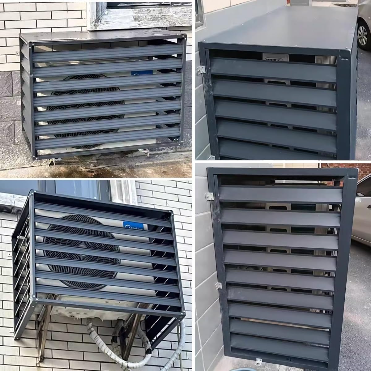 Air Conditioner Covers Flower Rack For Outside Units, Aluminum Detachable Outer Frame Protective Cover, Louvered Plant Shelf Balcony Garden Rust Proof AC Cove(Cream,110*80*60cm)