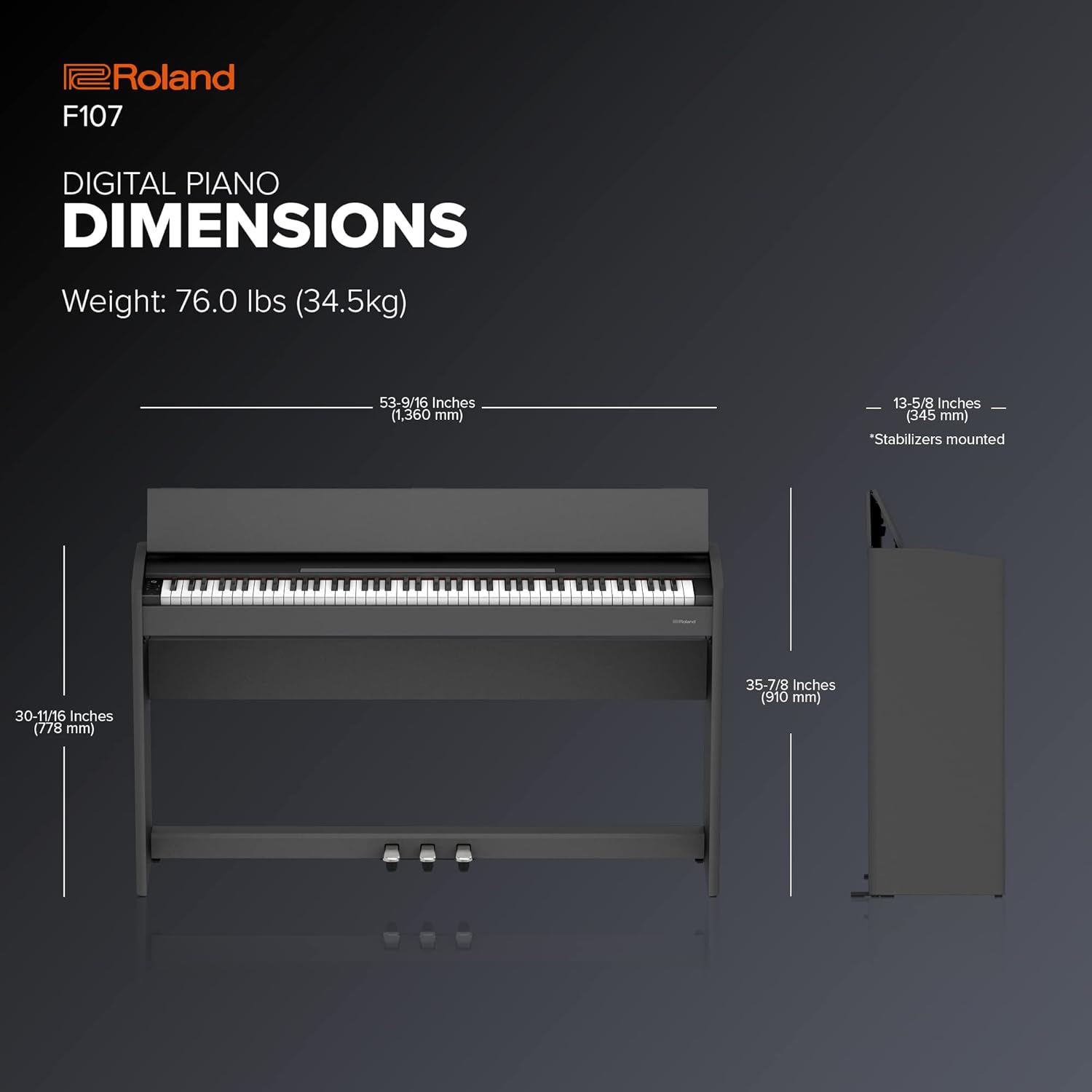 Roland F107 Digital Piano | Streamlined and Affordable Home Piano with Attractive Modern Design | Perfect for Beginners | Class-Leading Sound and Playability | Onboard Bluetooth® & More