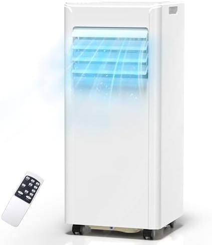 ZAFRO 8000 BTU Portable Air Conditioner Cools up to 350 Sq. Ft., Remote Control, LED Display, 3-in-1 Modes Portable AC Units with Window Kits for Bedroom, Home, Dorm, Office, White