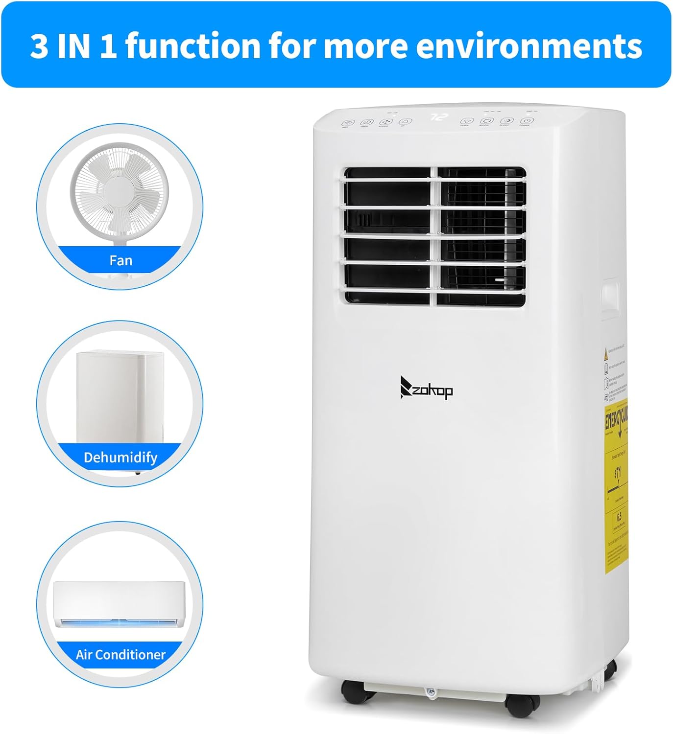 Winado Portable Air Conditioners 9000 BTU for Room Up to 300 Sq.Ft, 3-in-1 WiFi Portable AC Units with Remote Control/24Hrs Timer/Smart Memory, Air Cooler for Garage/Office/Bedroom