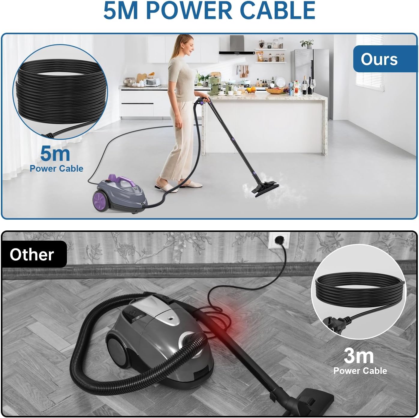 Steam Cleaner, Powerful Heavy Duty Canister Steamer with 34 Accessories, Steam Mop with 16.4 Ft Extra-Long Power Cord for Home Floor Cleaning, Grout, Upholstery, Car Detailing, Purple