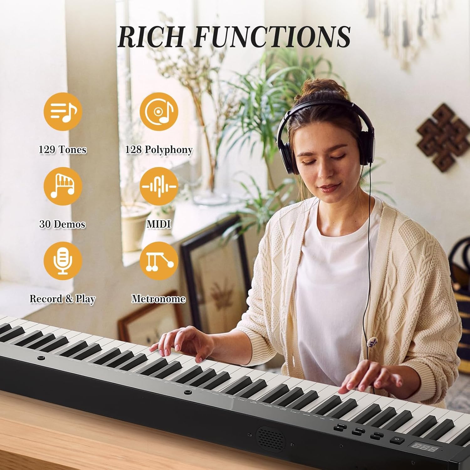 88 Key Full-Size Semi-Weighted Electronic Keyboard Piano, Portable Design with Headphones, Sustain Pedal, Power Adapter & Travel Case - Perfect for Beginners and Adult Players