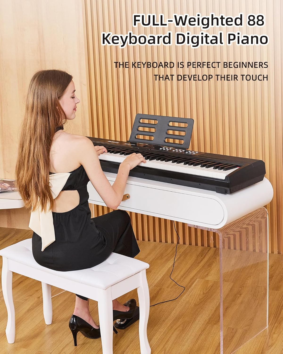 Weighted Piano 88-Key Digital Piano, Full-Size Electric Piano Keyboard with Hammer Action, Sustain Pedal, MP3 Function Dual 15W Speaker, Supports USB-MIDI/Wireless Connect