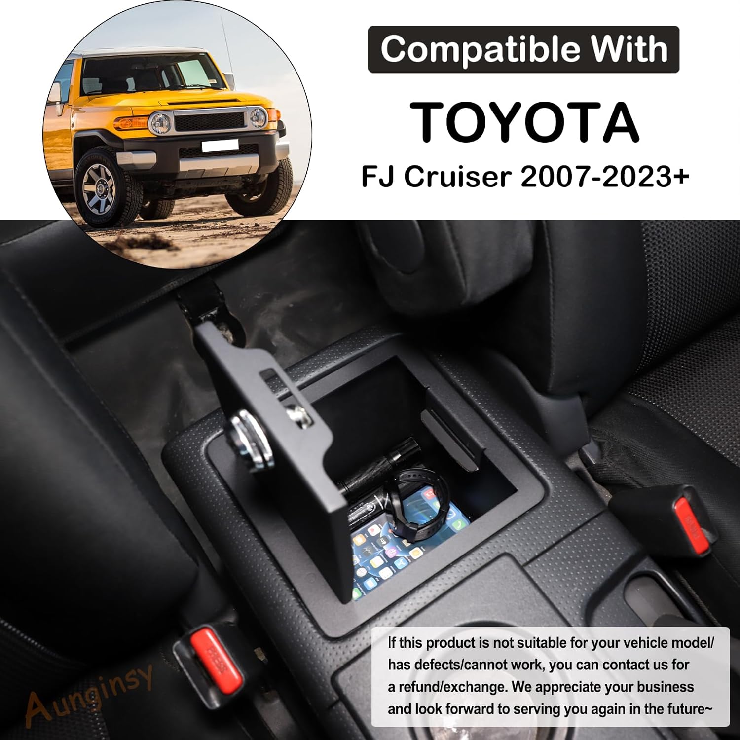 Car Center Console Lock Safe Box Armrest Storage Compatible with Toyota FJ Cruiser 2007-2021+ Center Console Lock Box Armrest Security Organizer Tray Vault with 3 Digit Combo Password Accessories