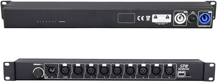 8-Port Opto-Isolated DMX Splitter/Amplifier/Isolator, LED Indicator, XLR-(3/5 PIN) USB Adjustable Work Light, DMX View Function, Bulit-in Termination,19 Inch Rack Mountable