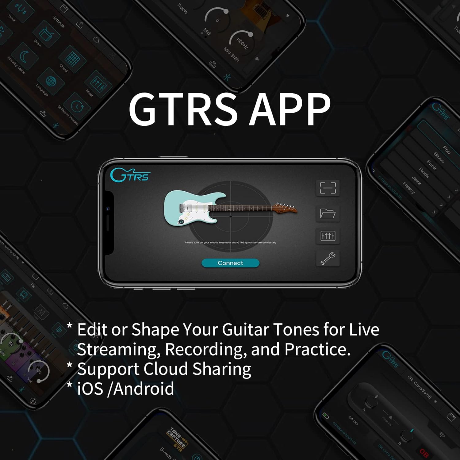 GTRS P801 Smart Electric Guitar With Effect App, Professionam Guitar And G-LB Replaceable Rechargeable Battery