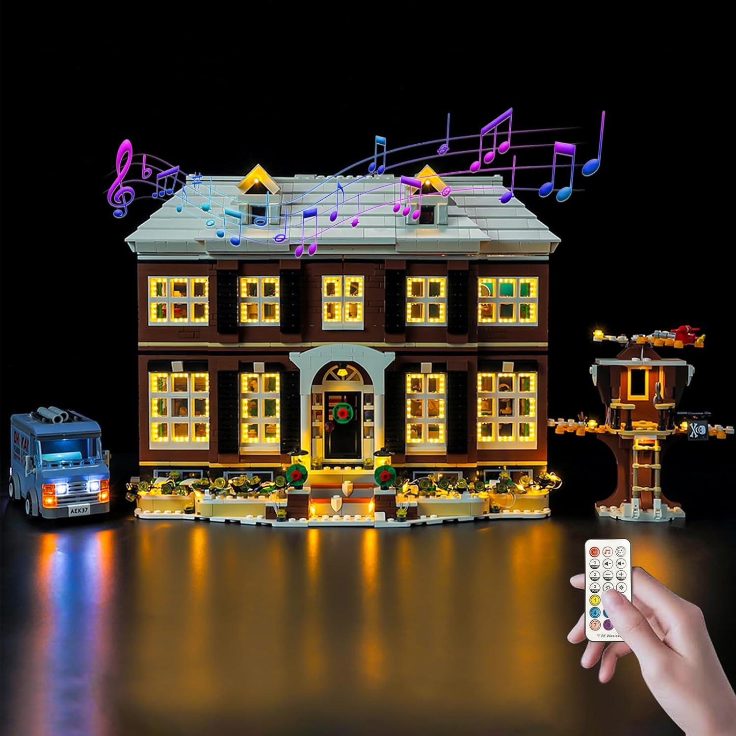 Nitemode Light Kit Compatible with Lego Home Alone House Set 21330 – Upgraded Window Lights with Remote Control & Built‑in Sound Module, Lighting Accessories for Ideas 21330 Display (Lights Only)