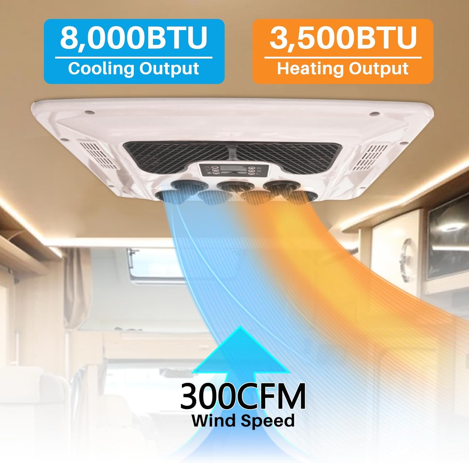 RV Rooftop Air Conditioner w/Heat 12 Volt, Campervan Sprinter Roof top AC Unit 10000BTU 12V AC, Rapid Cooling A/C 12 Volt Air Conditioner for Van, Golf Carts, Road Machine, Caravan, Buses