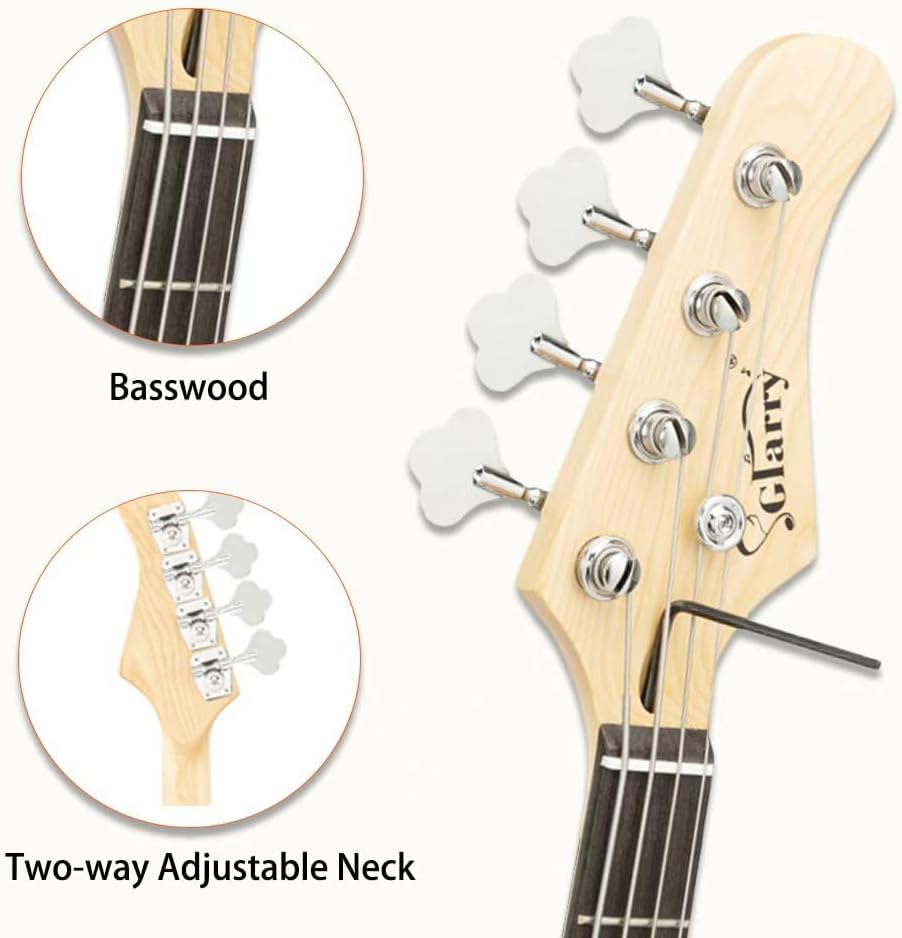 Glarry P Electric Bass Guitar Exquisite Full Size 4 String Guitar with AMP, Beginner Bass with Guitar Bag, Power Line & Wrench Tool (Dark Burlywood)