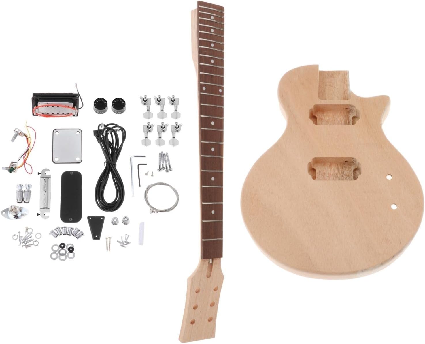 TSTS Unfinished DIY 6 Strings Electric Guitar Kit Mahogany Body & Neck Rosewood Fingerboard Unfinished Electric Guitar Kit