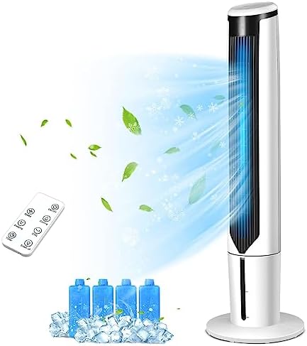 KOTEK 3 in 1 Evaporative Air Cooler, 41” Portable Cooling Tower Fan w/ 70°Oscillation, 4 Ice Packs & Water Tank, 3 Speeds & Cooling Modes, LED Display, 9H Timer, Remote Control for Bedroom Home Office