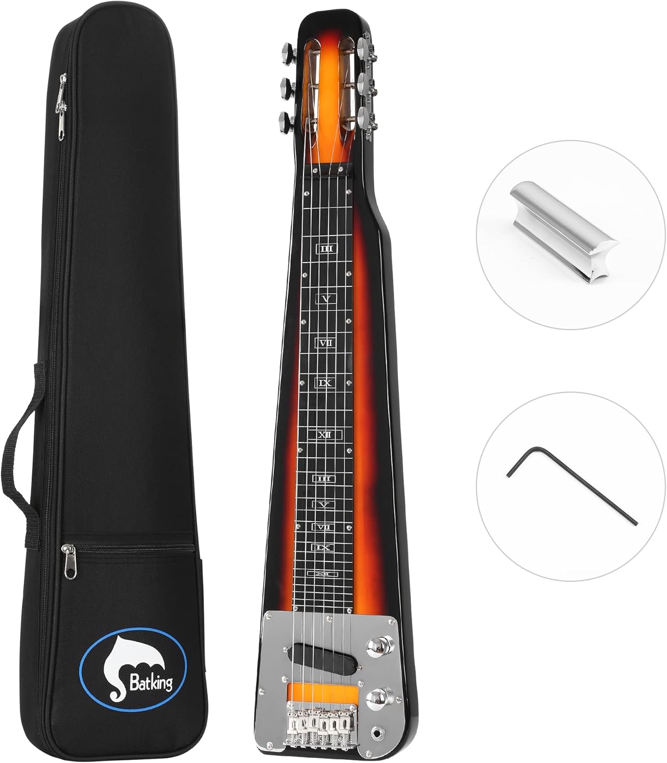 Batking Lap Steel Guitar, Electric Slide Guitars 6 String Slotted Headstock Guiter With Gig Bag Sunburst