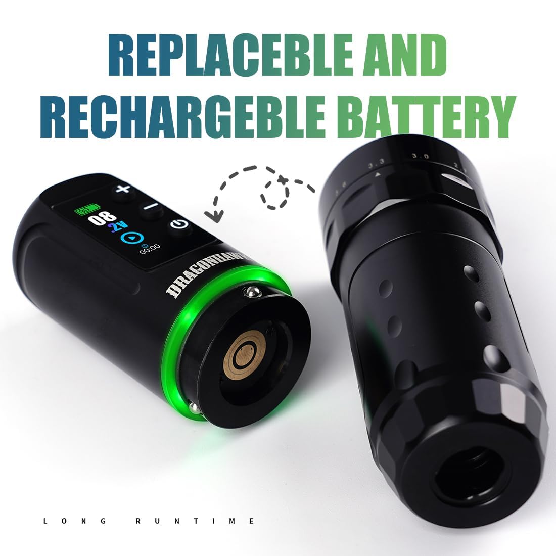 Dragonhawk L3 Cordless/Cord Tattoo Gun Rotary Pen Machine, 7 Strokes Length for Pro Artists, Powerful Mcore-L Tattoo Motor, Smart Display 2,000mAh Battery Power Supply Silver