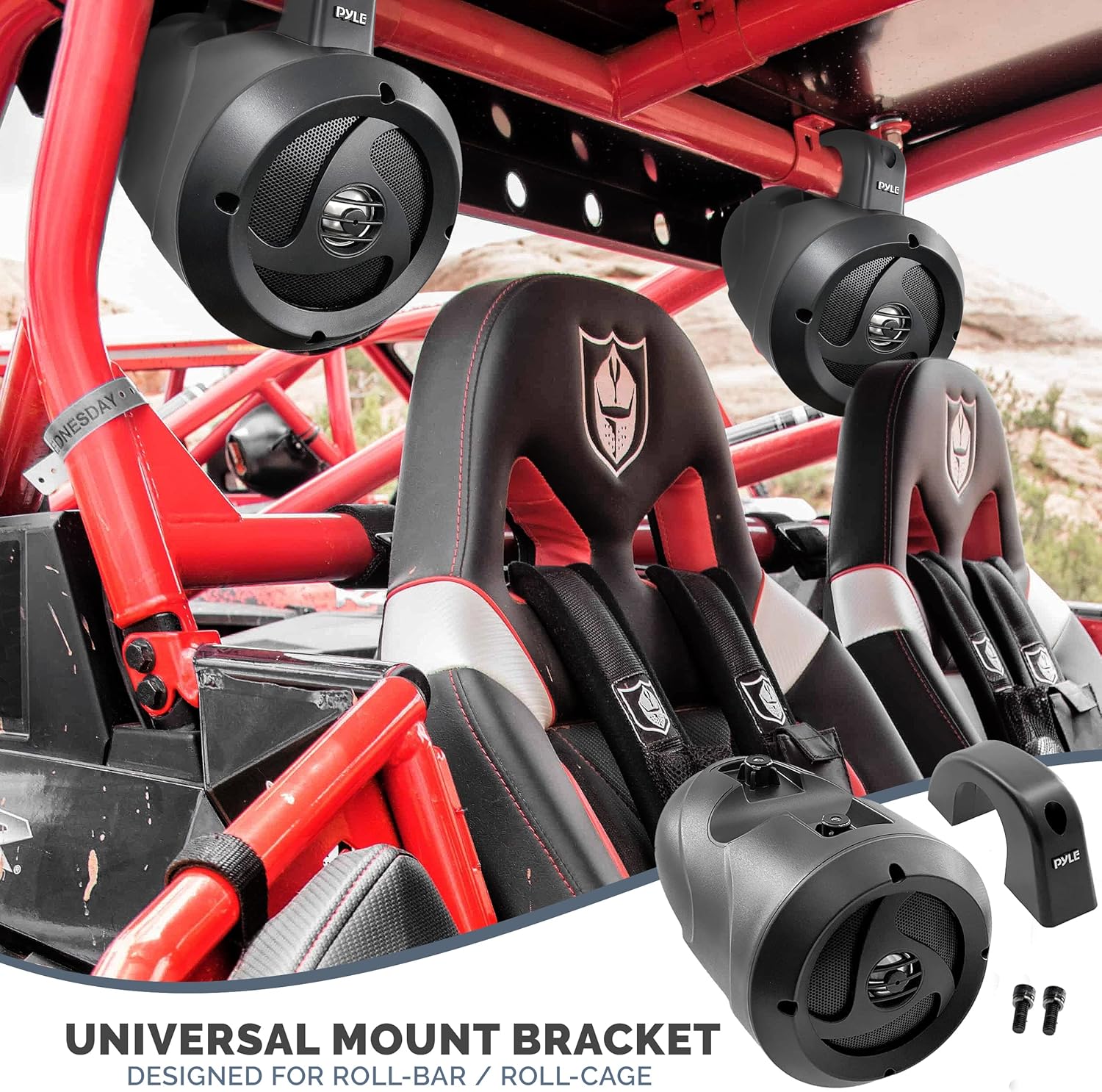 Pyle 2-Way Passive Waterproof Off-Road Speaker System - 4 Inch 900w Peak, Marine Grade Wakeboard Tower Speakers, Full-Range Outdoor Audio Speaker for ATV, UTV, Quad, Jeep, Boat - 1 pair - Black