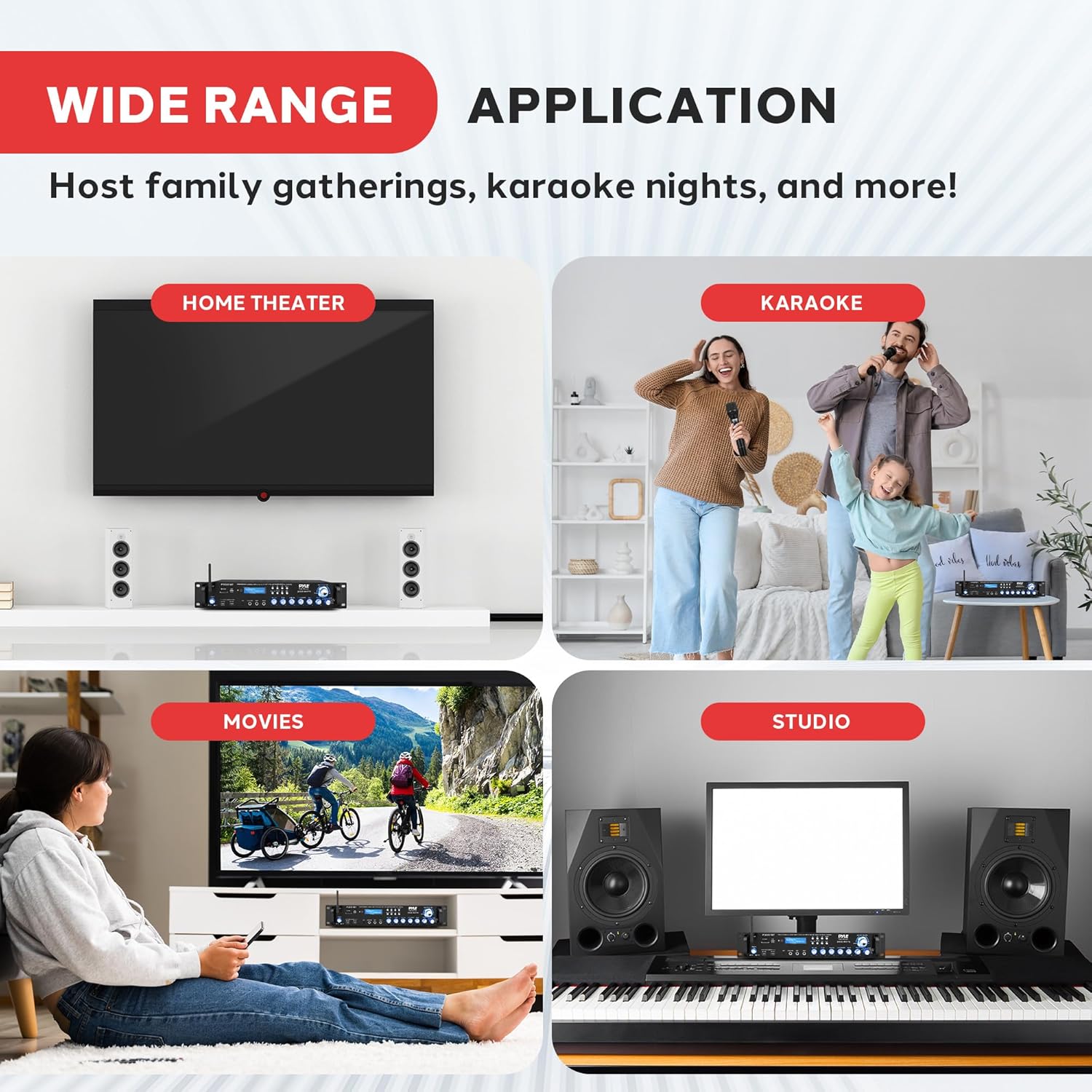 Pyle 3000W Multi-Channel Bluetooth Wireless Power Amplifier - Rack Mount - Stereo Receiver w/ FM Radio - USB/SD - Dual Mic w/ Echo - RCA - Headphone - LED Display - Cooling Fan - P3001BT