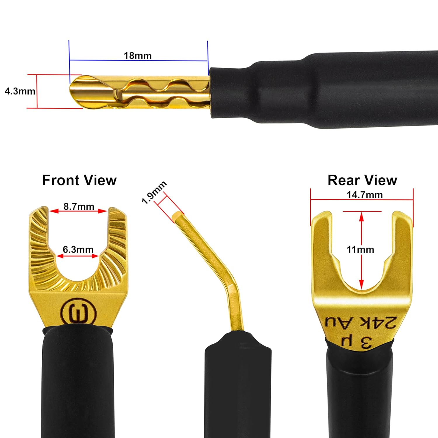 WORLDS BEST CABLES 12 Foot Ultimate - 12 AWG - Ultra-Pure OFC - Premium Audiophile HiFi Bi-Amp Speaker Cable Pair with Eminence Gold Banana (x4) & Spade (x4) Plugs & TnBrwn Tweed Jacket
