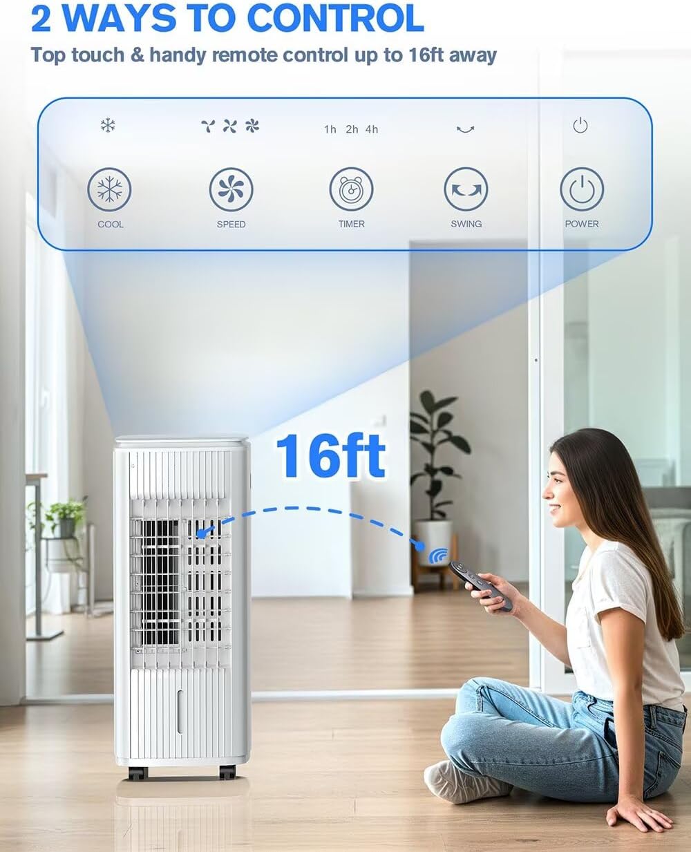 Portable Air Conditioners, 3-IN-1 Evaporative Air Cooler w/ 4 Ice Packs & 3L Water Tank, 70° Oscillation, 7H Timer for Auto-Off, Swamp Cooler air conditioner for Room Bedroom, Cream