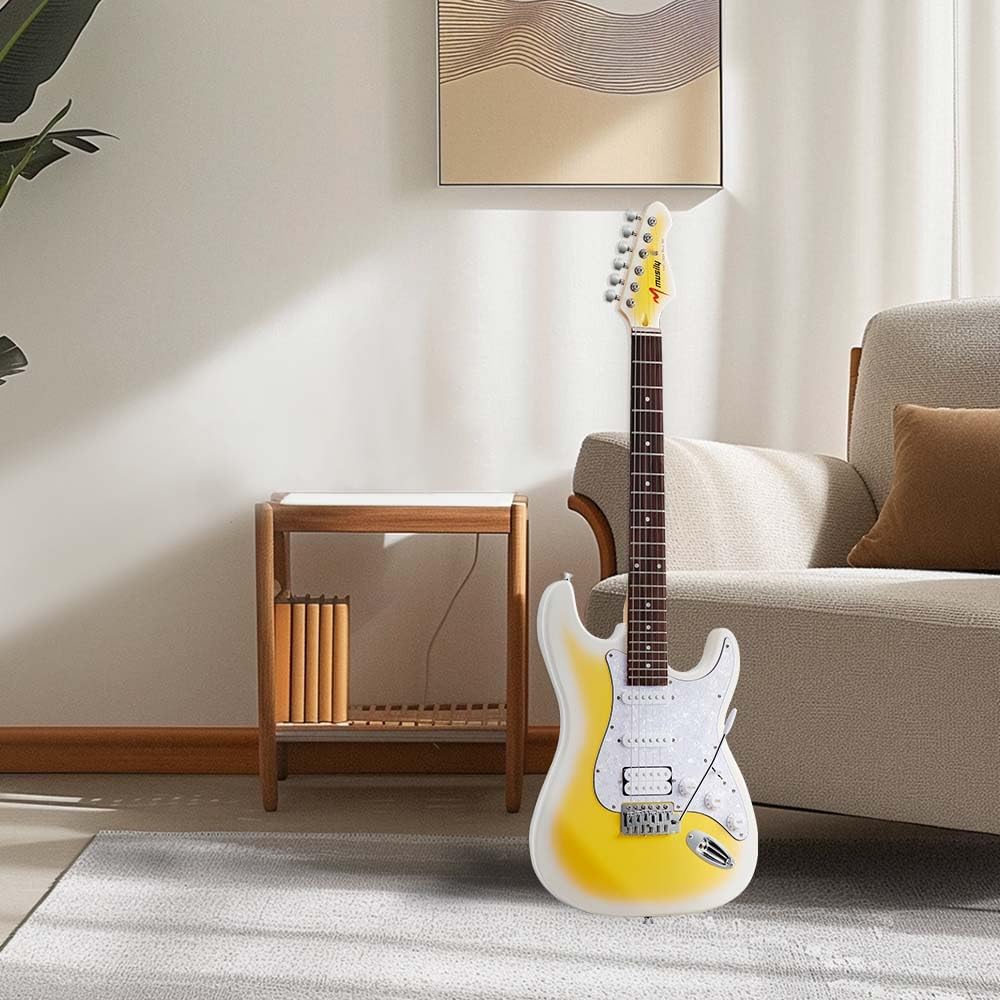 39in Electric Guitar Kit, Full Size Beginner Electric Guitar Starter Kit, Solid Body HSS Pickup with Guitar Strap, Cable, Picks, Strings (LemonBurst)