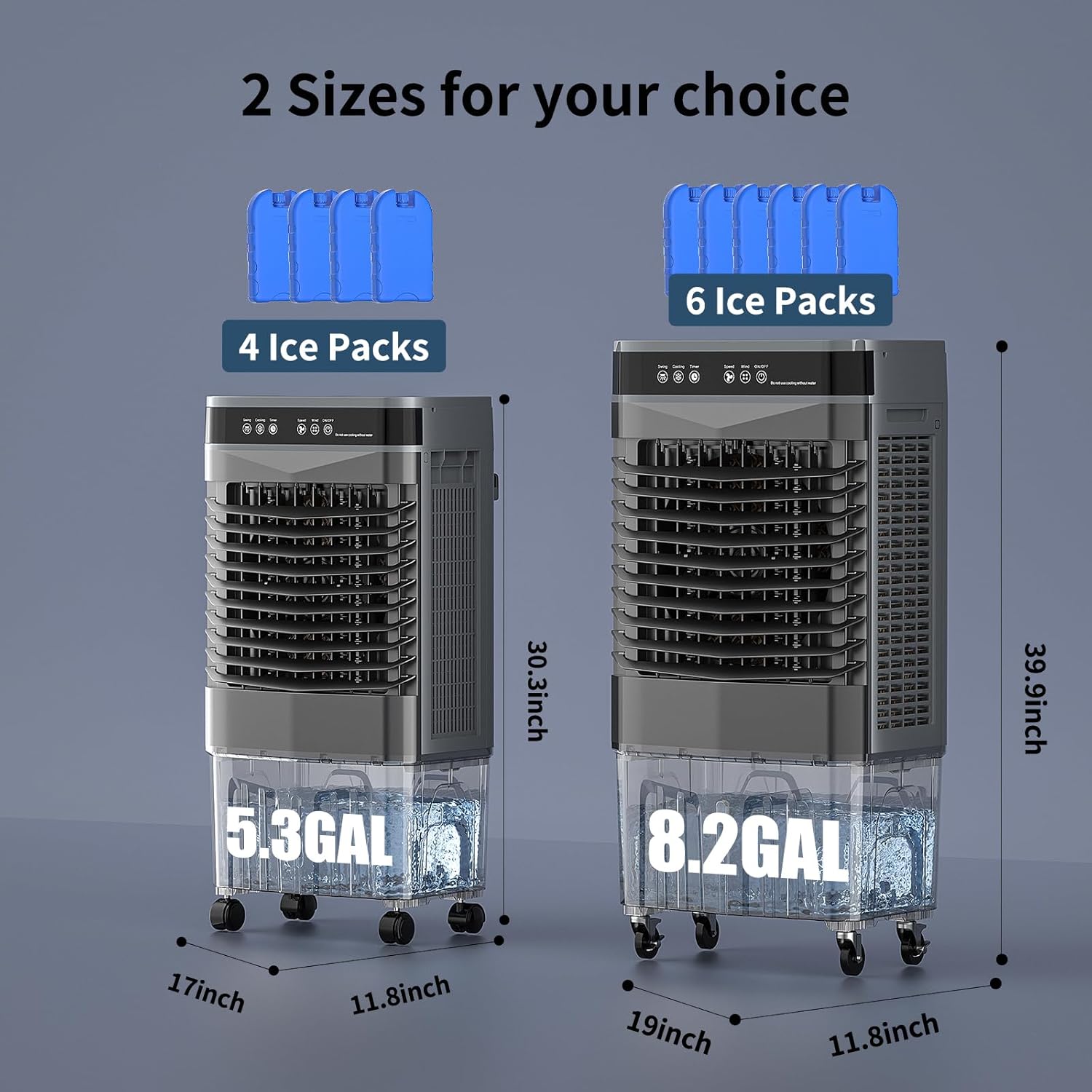 VCJ 5.3 Gal Swamp Cooler Air Conditioner, 3-In-1 12H Timer Evaporative Air Cooler with Remote, 3 Speeds, 4 Ice Packs, Portable Swamp Air Cooler for Room, Garage, Bedroom, Outdoor