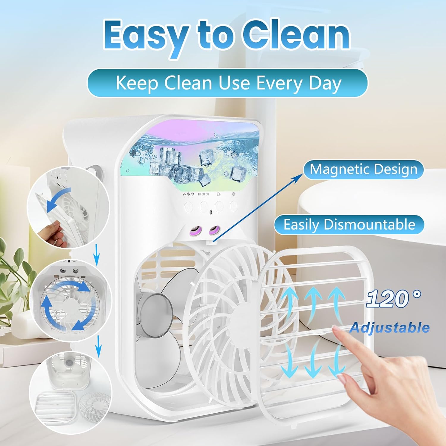 IWENNUAN Portable Air Conditioners, 4 in 1 Portable AC Unit with Remote, 1500ml Water Tank, 3 Speeds, 6H Timer, 2 Spray Mist, 7 Night Light, Personal Mini Air Conditioner for Bedroom