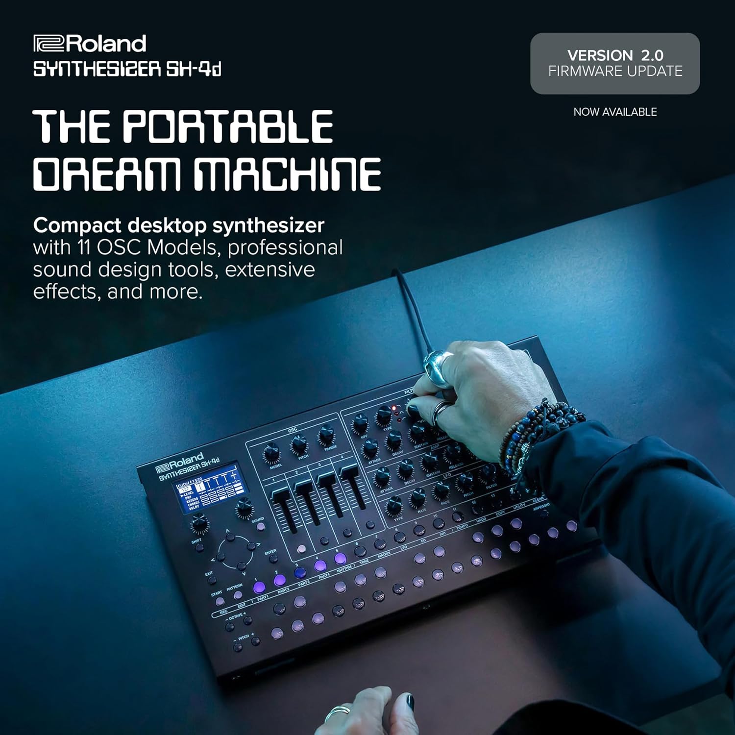 Roland SH-4d Compact Desktop Synthesizer | 11 OSC Models | Professional Sound Design Tools | Perfect for Studio & Stage | Hands-On Workflow | Multitimbral Pattern Sequencer | Extensive FX